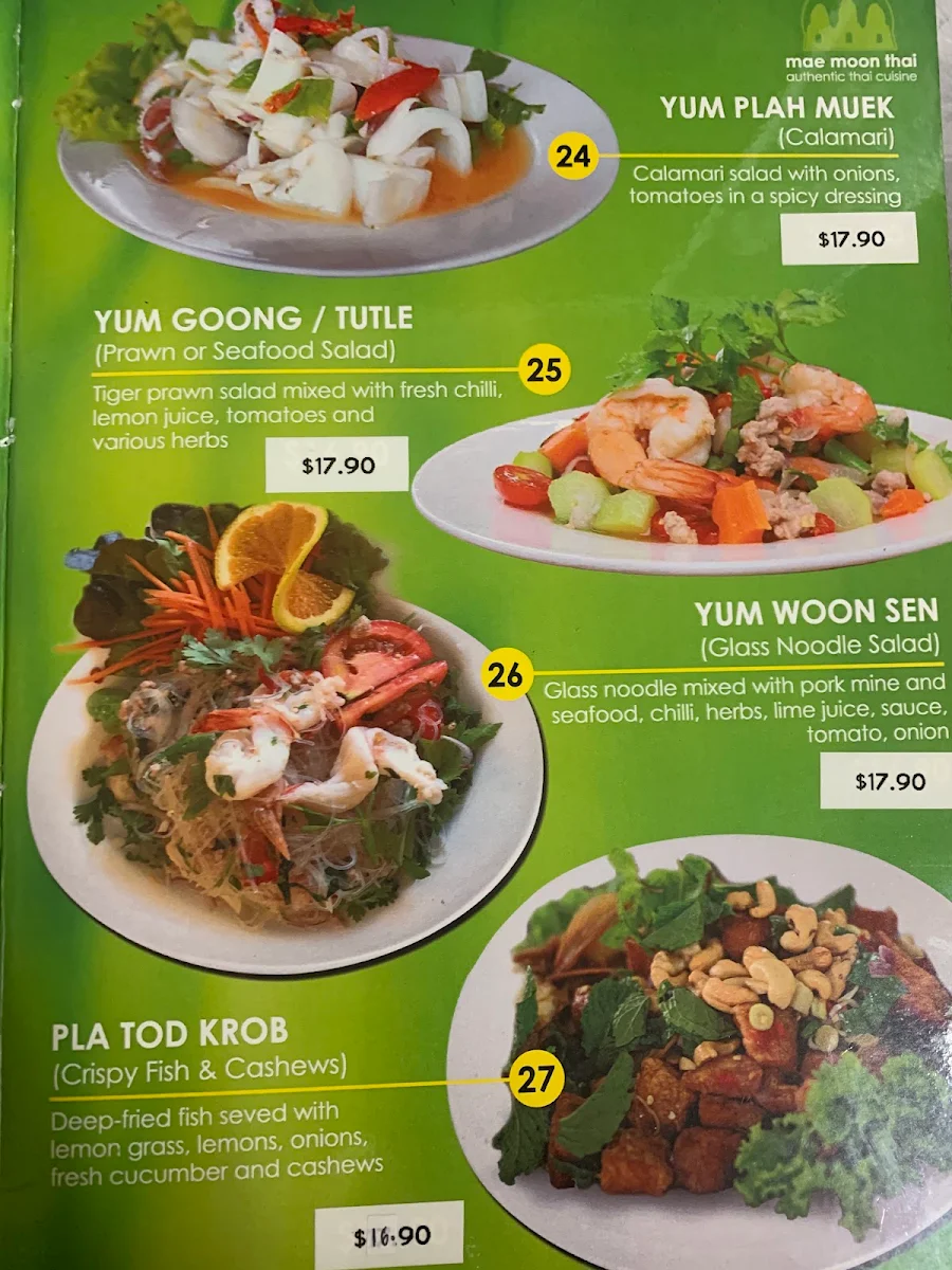 Menu, Mae Moon Thai Restaurant