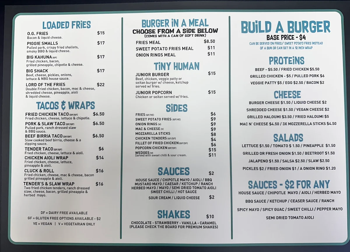 Menu, Natural Born Grillers