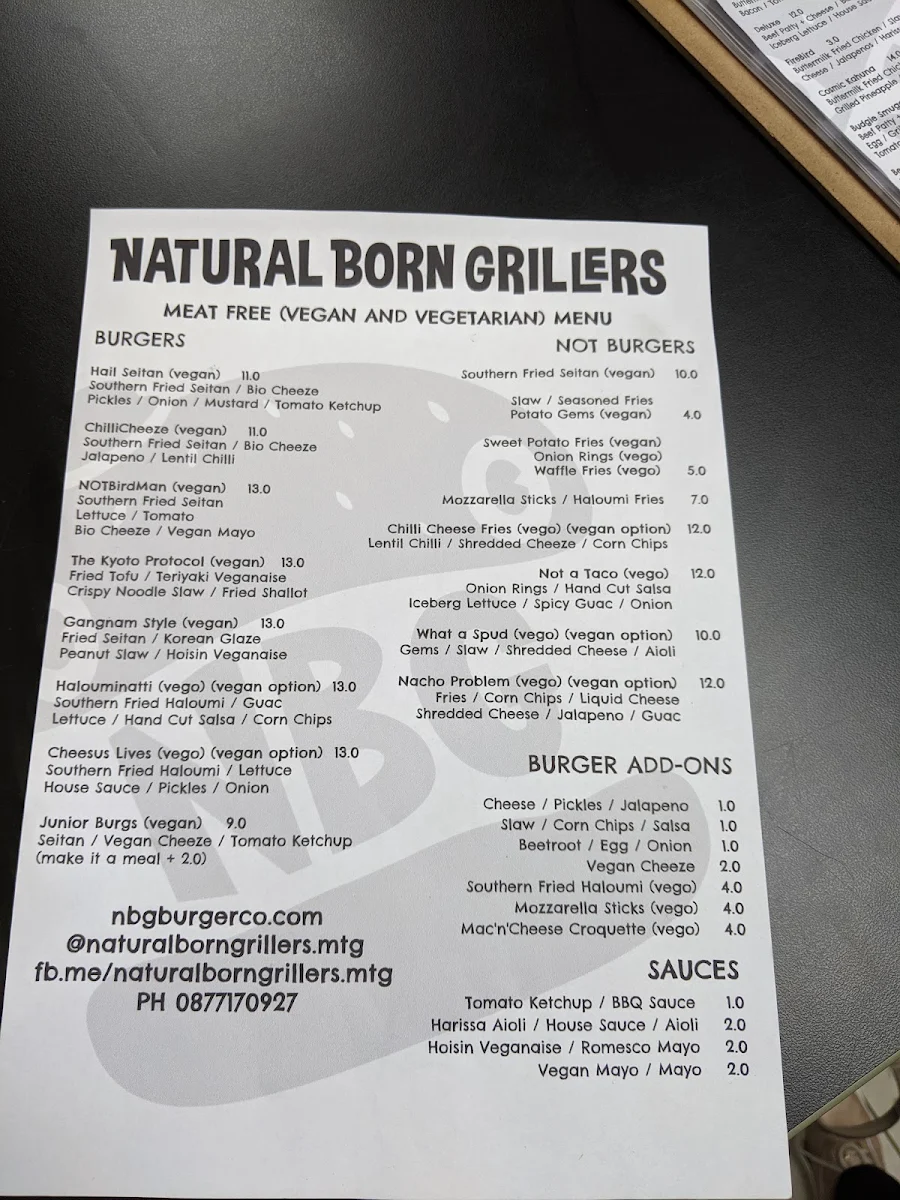 Menu, Natural Born Grillers