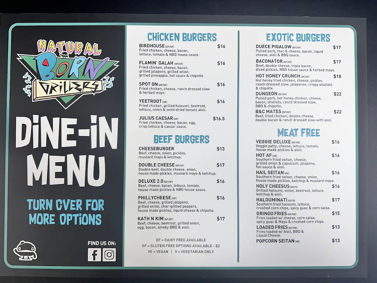 Menu, Natural Born Grillers