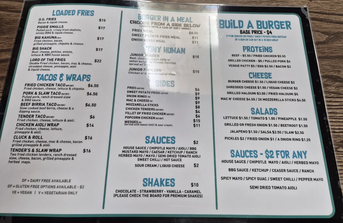 Menu, Natural Born Grillers