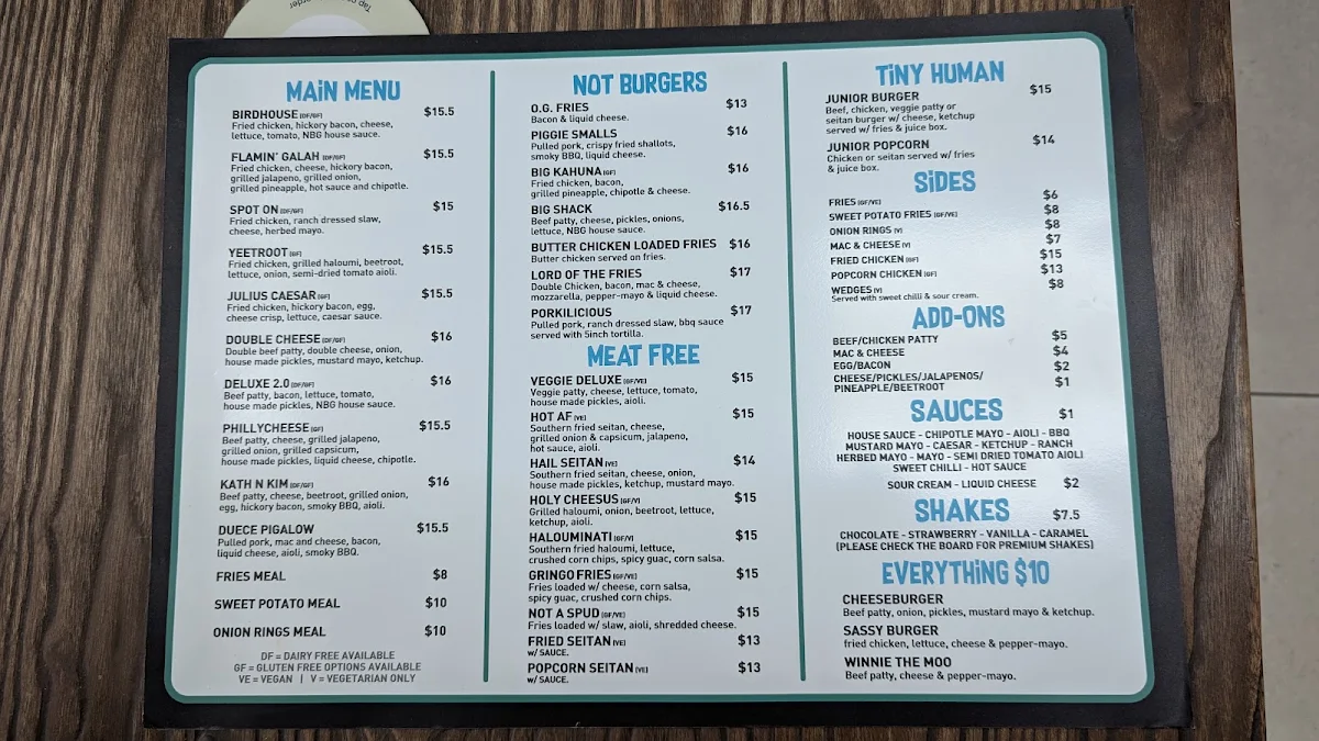 Menu, Natural Born Grillers