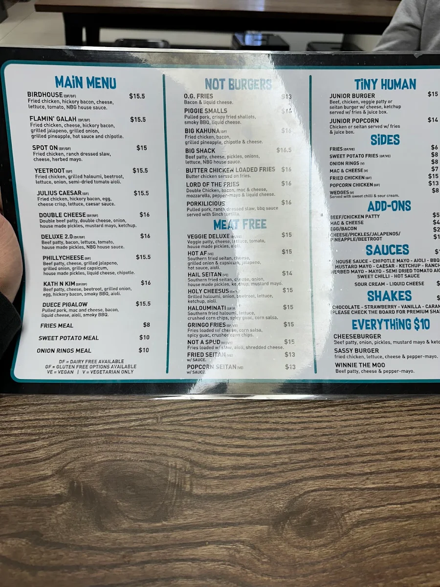 Menu, Natural Born Grillers