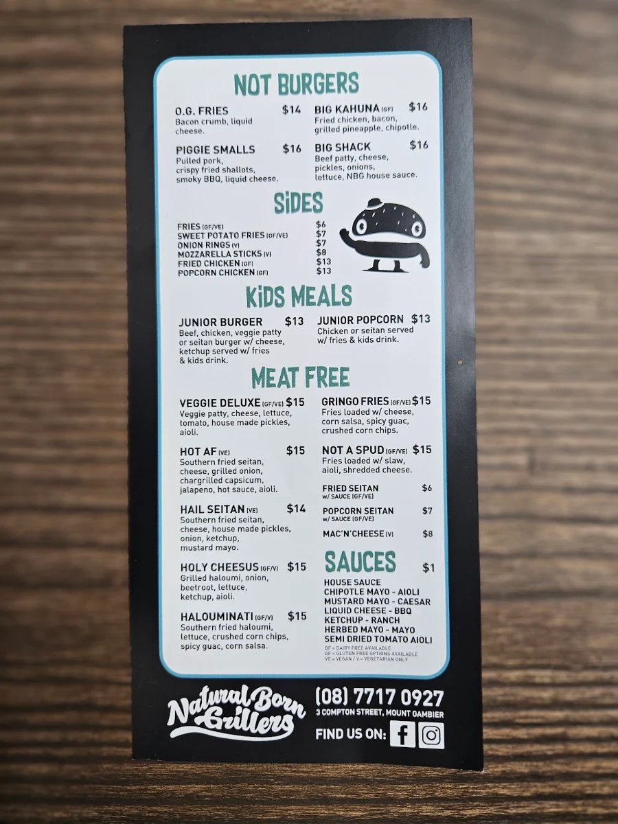 Menu, Natural Born Grillers