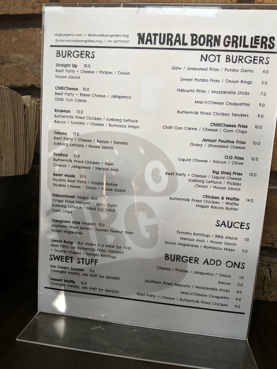 Menu, Natural Born Grillers