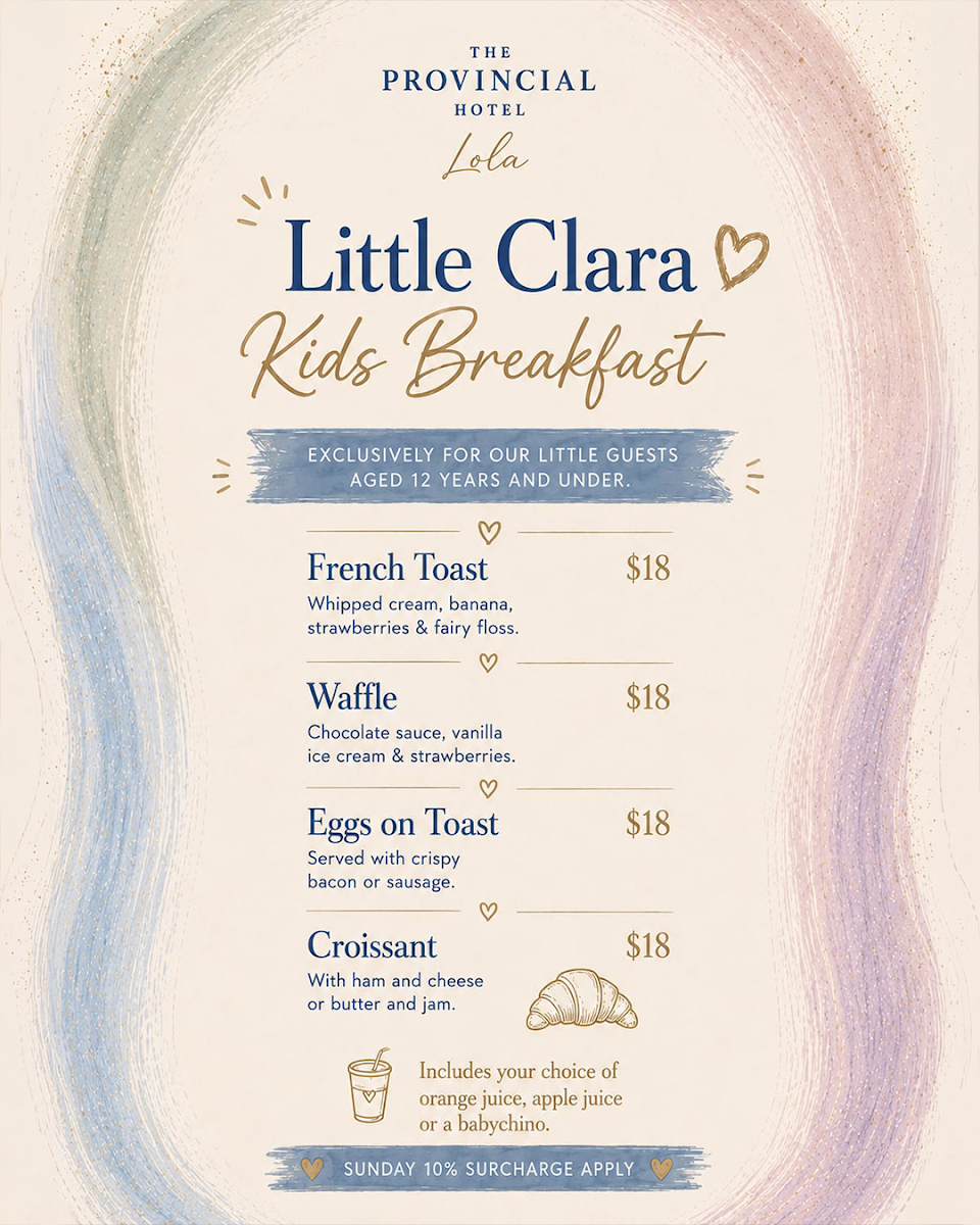 Menu, Breakfast by Clara at Lola Ballarat