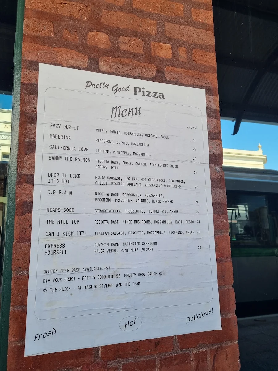 Menu, Pretty Good Pizza