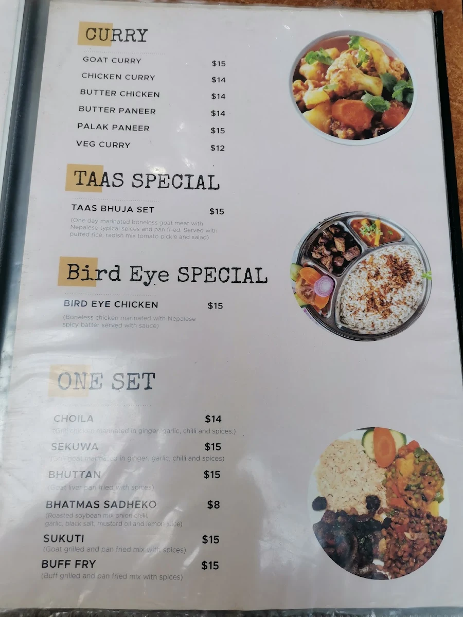 Menu, Chitwan Taas and Momo House