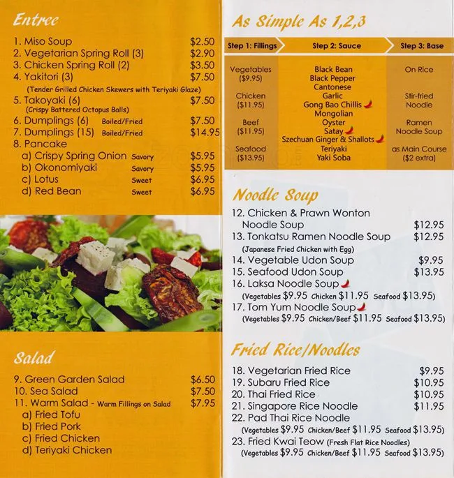 Menu, Subaru Sushi and Noodle Bar