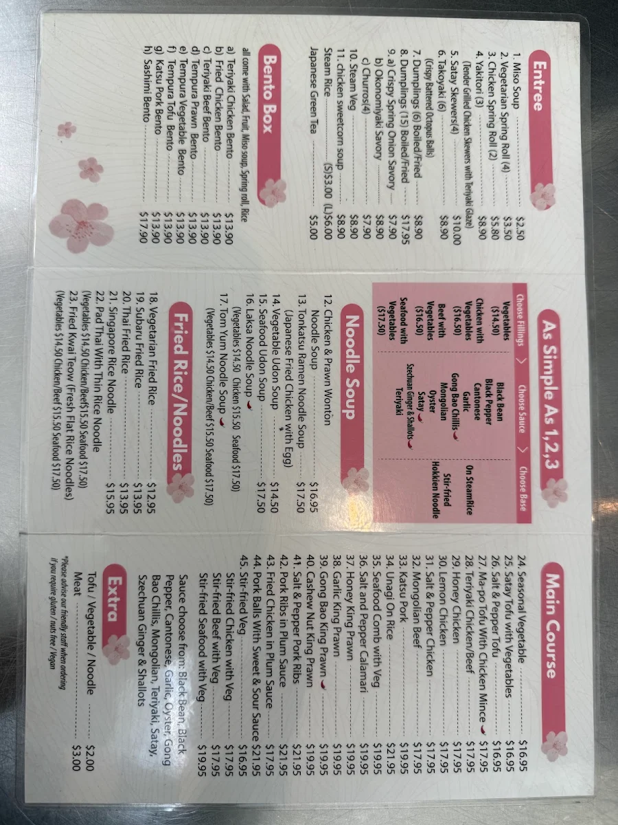 Menu, Subaru Sushi and Noodle Bar