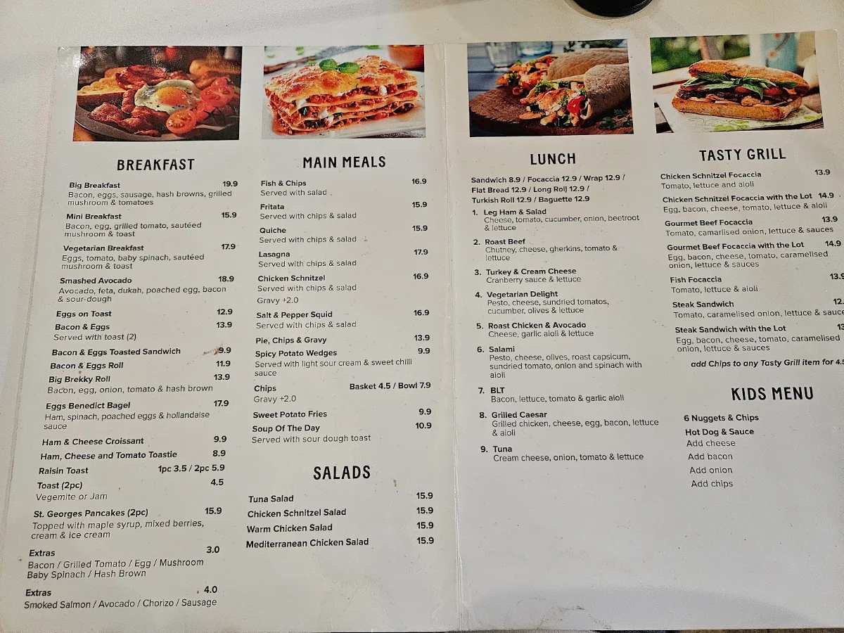 Menu, St. George's Bakehouse Tea Tree Plaza