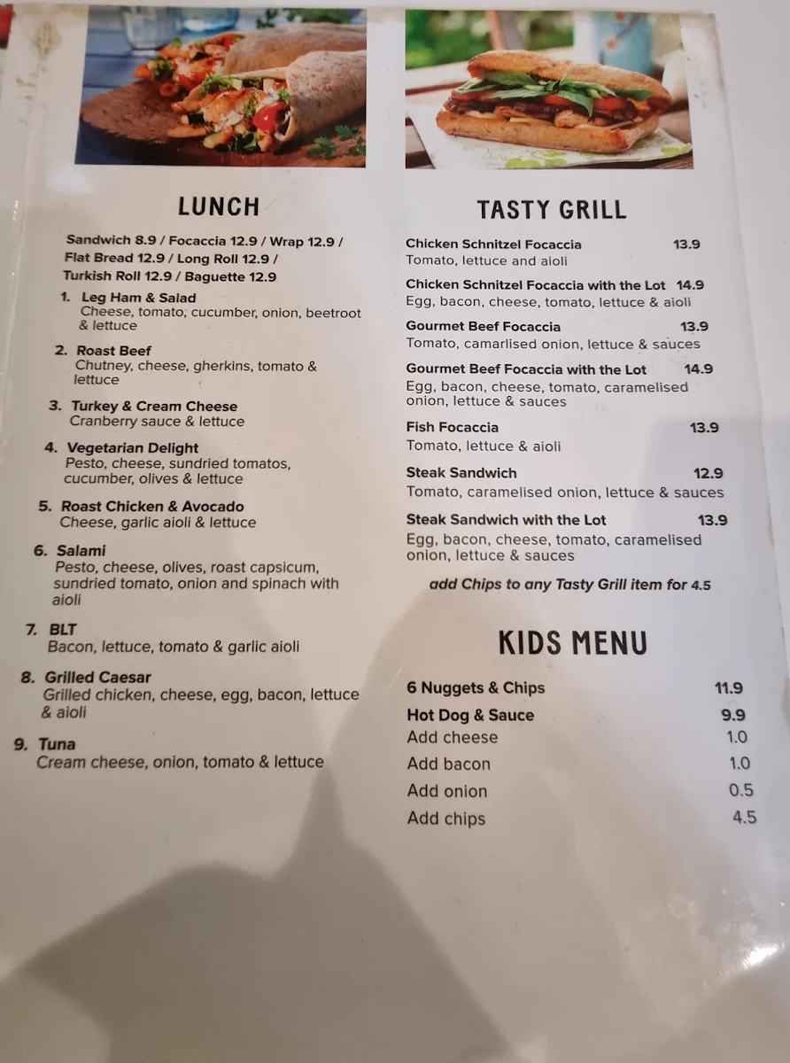 Menu, St. George's Bakehouse Tea Tree Plaza