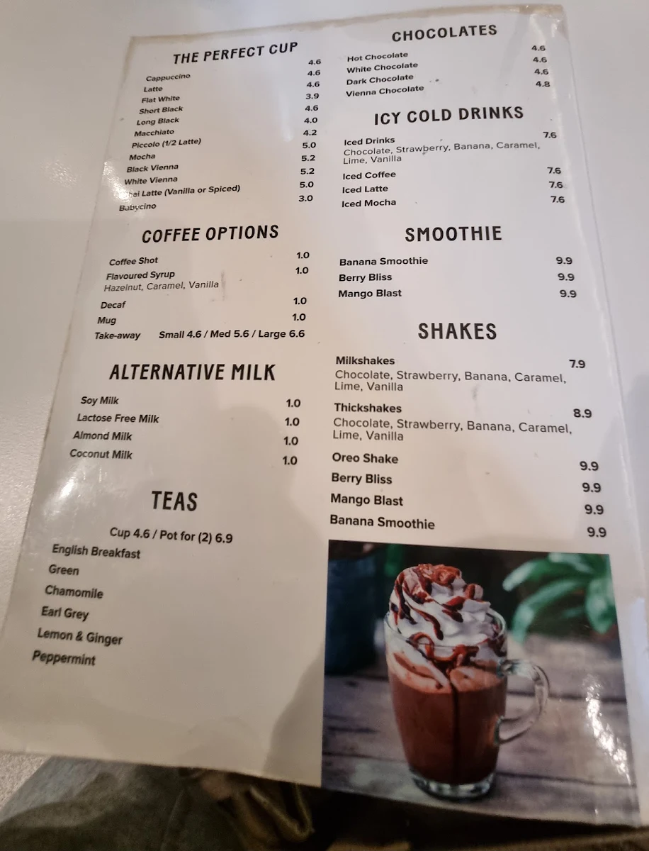 Menu, St. George's Bakehouse Tea Tree Plaza