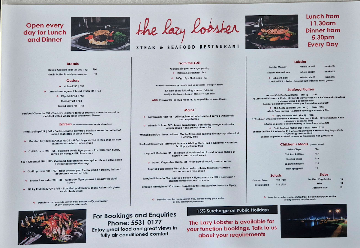 Menu, The Lazy Lobster
