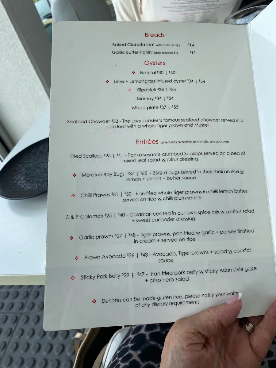 Menu, The Lazy Lobster