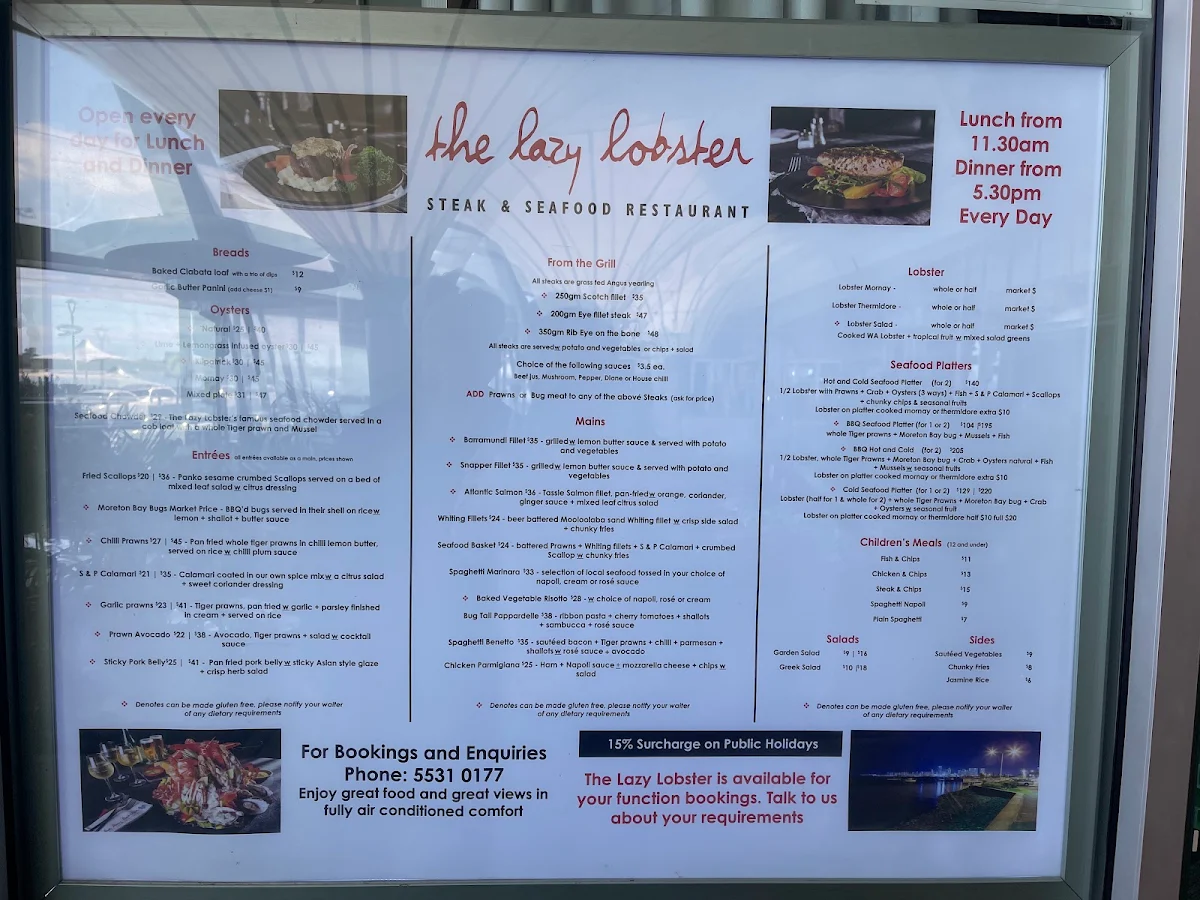 Menu, The Lazy Lobster