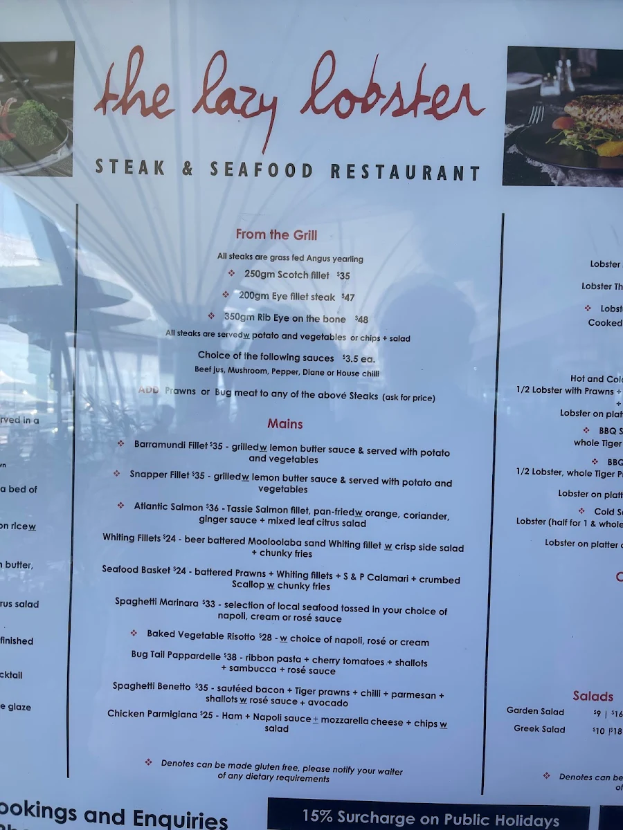 Menu, The Lazy Lobster