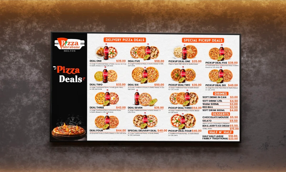 Menu, Pizza Tabrabane - Melton South