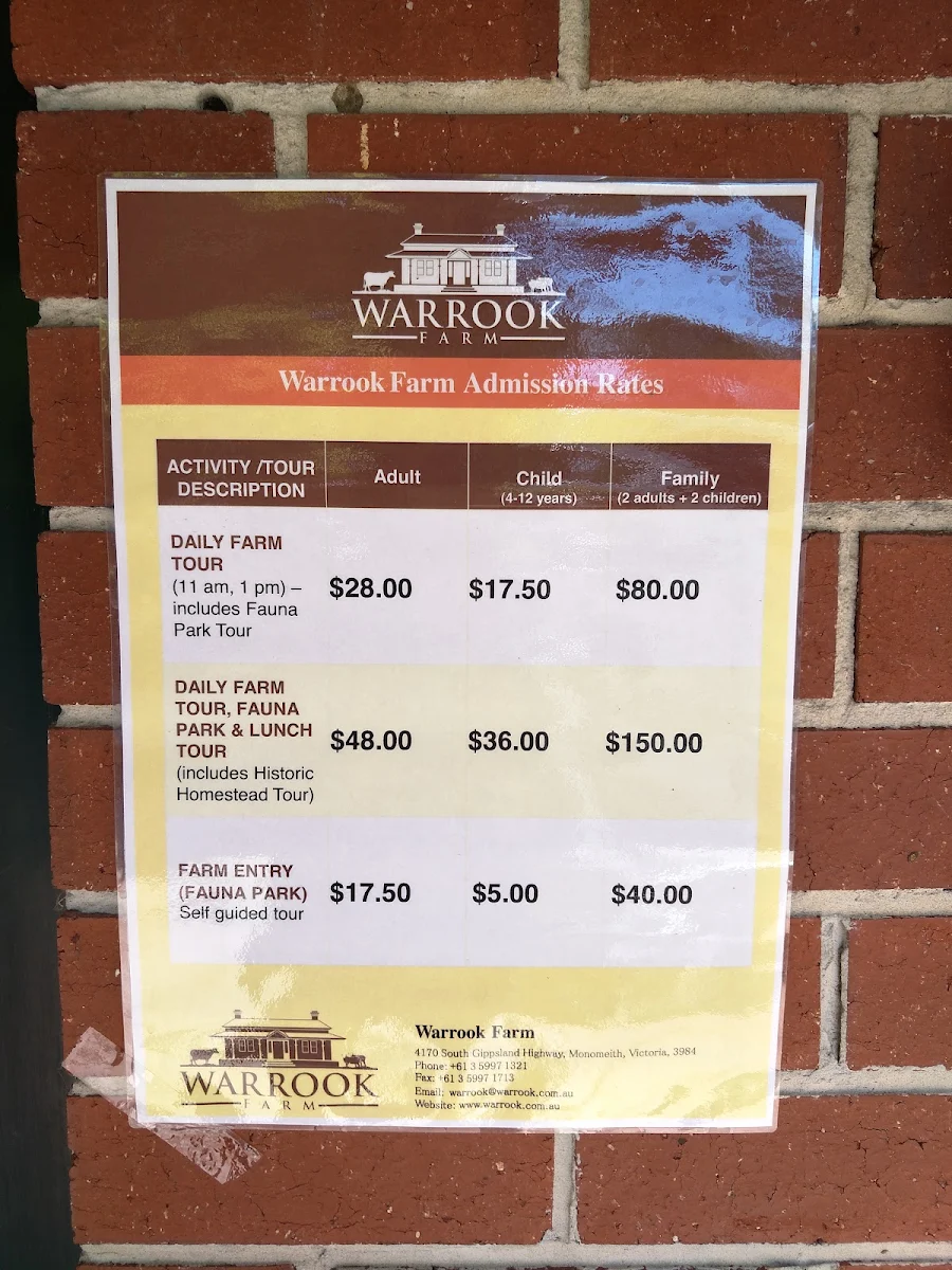 Menu, Warrook Farm (Historic Homestead)