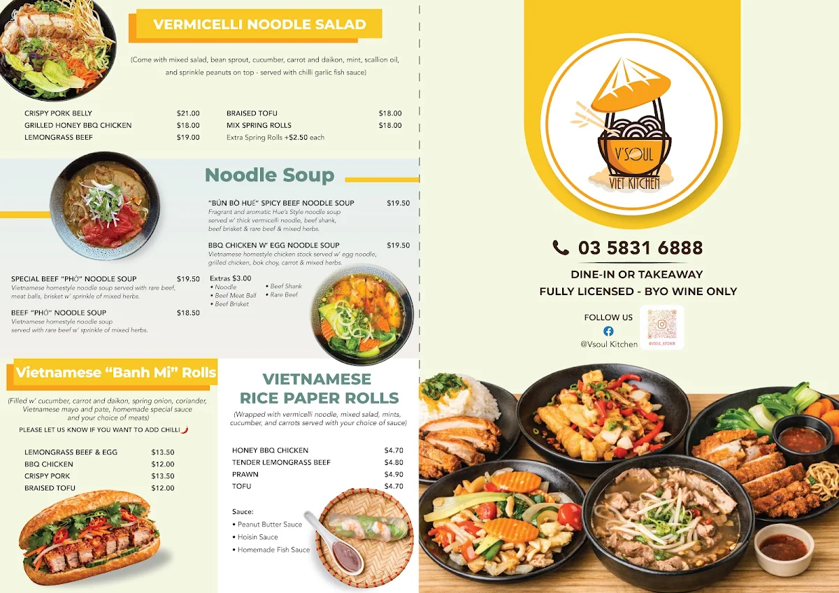 Menu, V'soul Viet Kitchen
