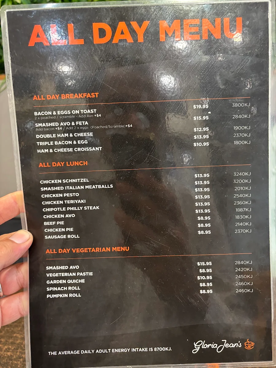 Menu, Gloria Jean's Glenelg