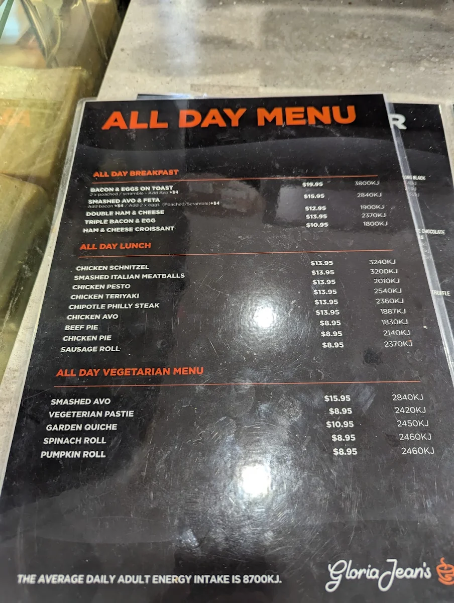 Menu, Gloria Jean's Glenelg