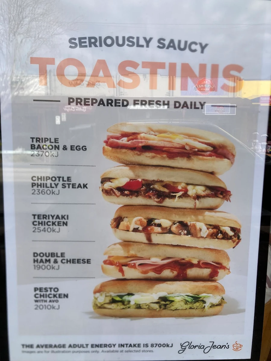 Menu, Gloria Jean's Glenelg