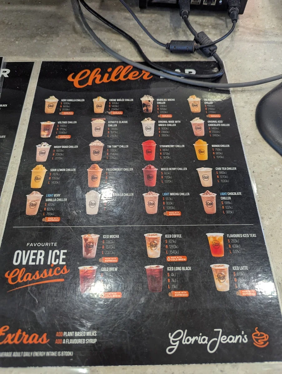 Menu, Gloria Jean's Glenelg