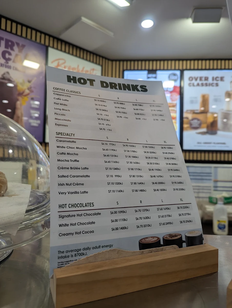 Menu, Gloria Jean's Glenelg