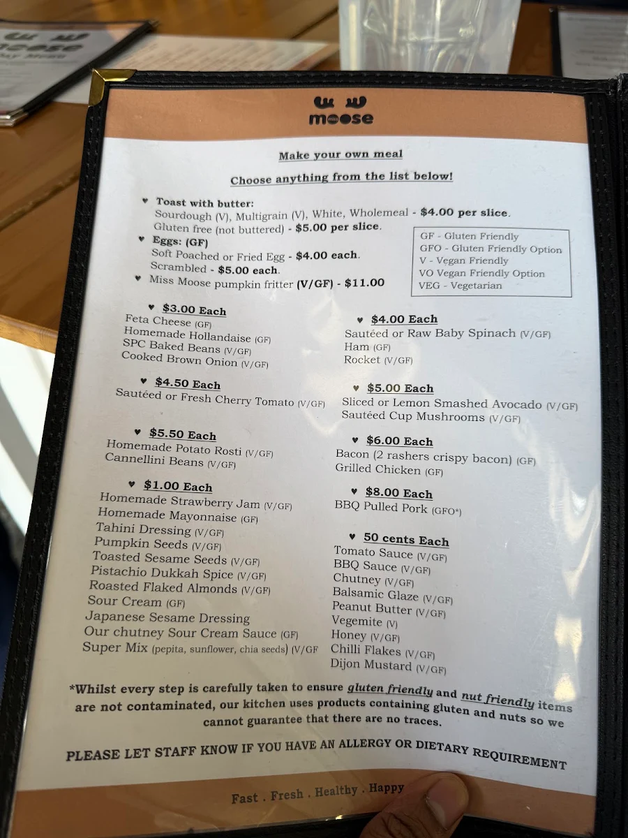 Menu, Miss Moose Cafe