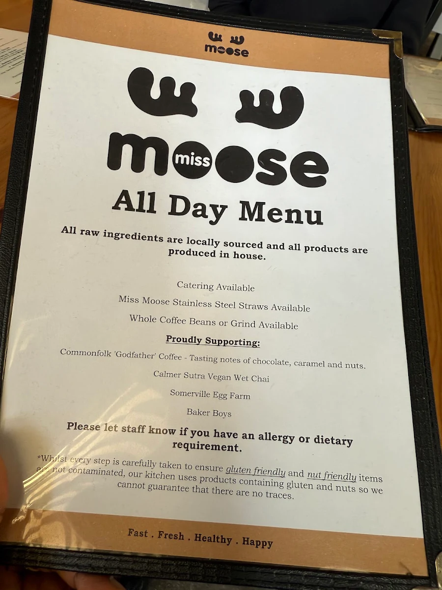 Menu, Miss Moose Cafe