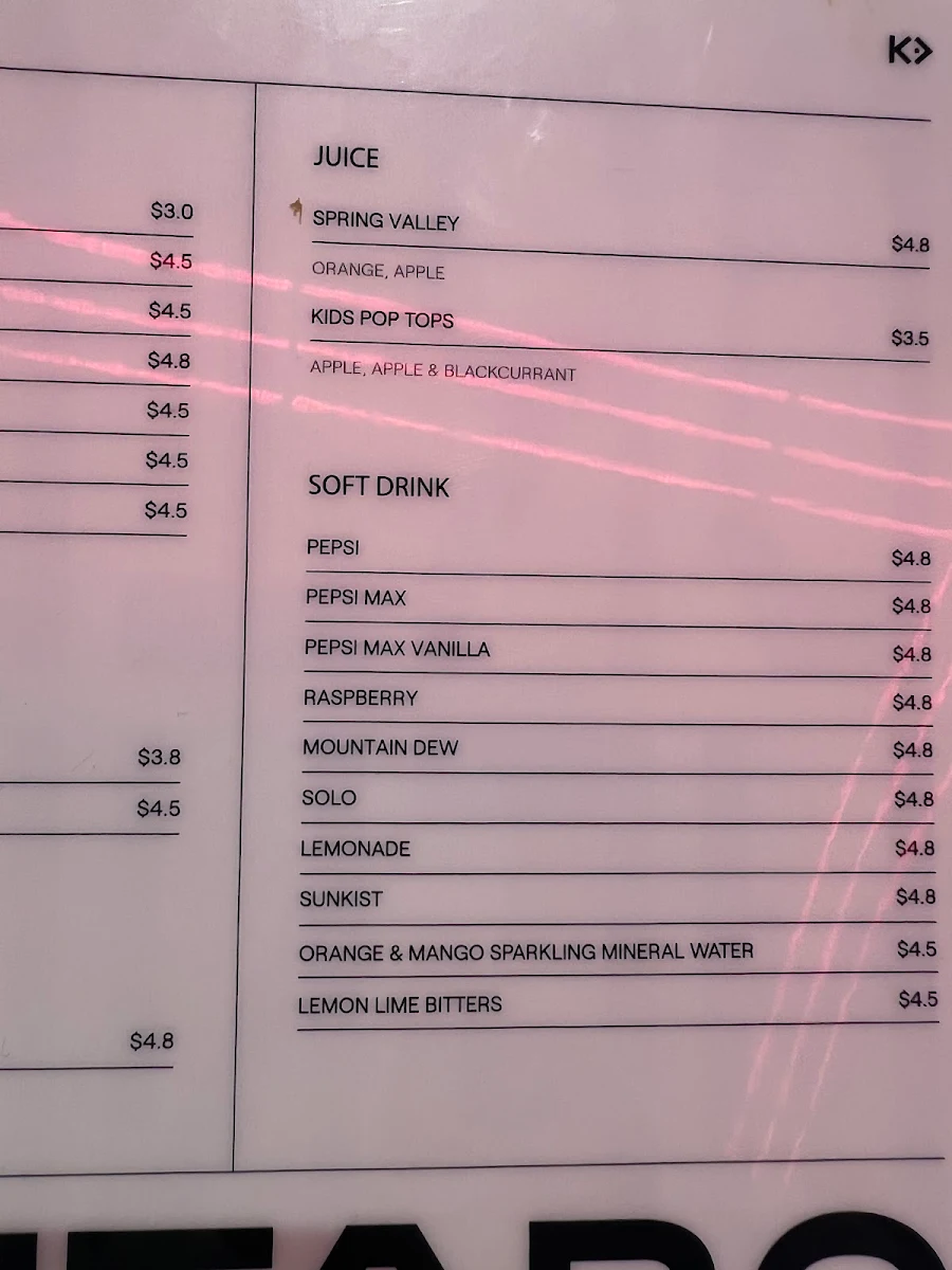Menu, Kintaro Sushi