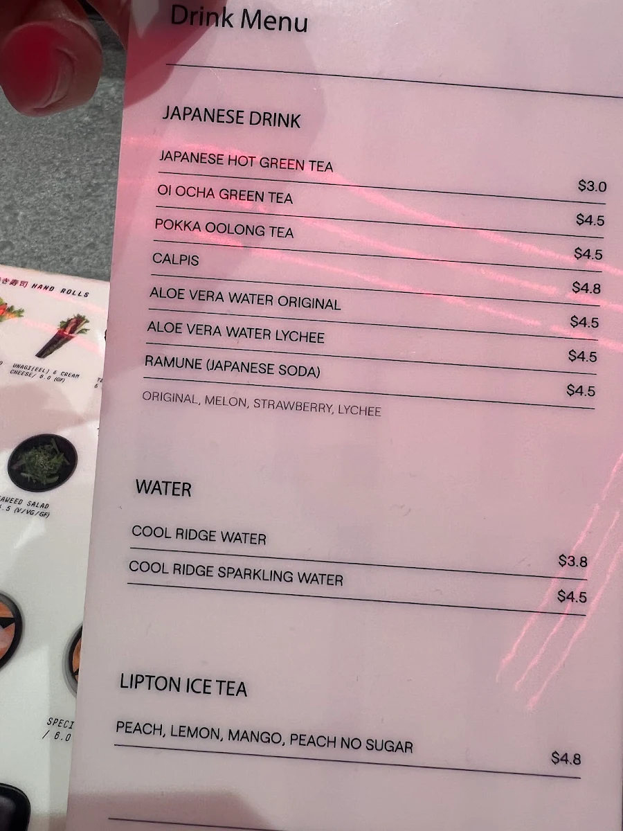 Menu, Kintaro Sushi