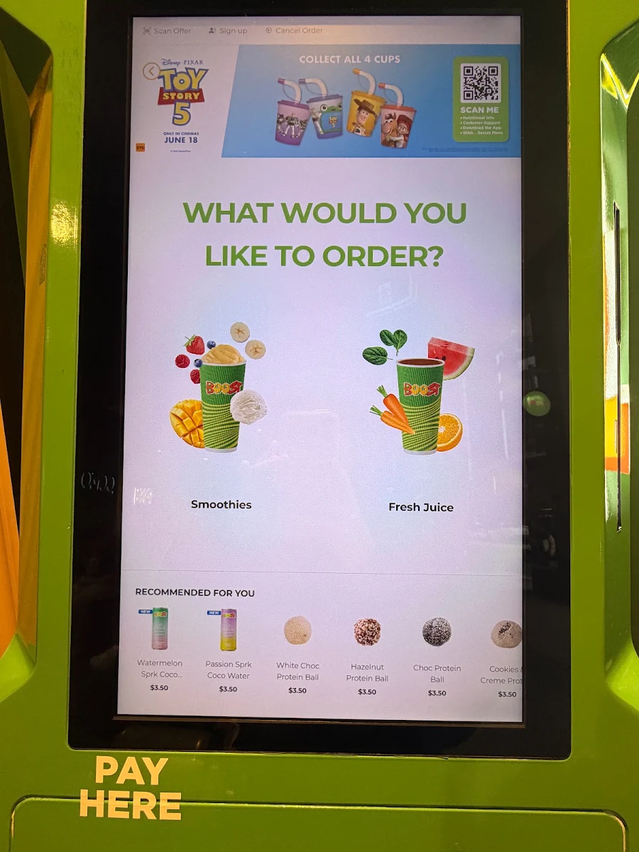 Menu, Boost Juice Como