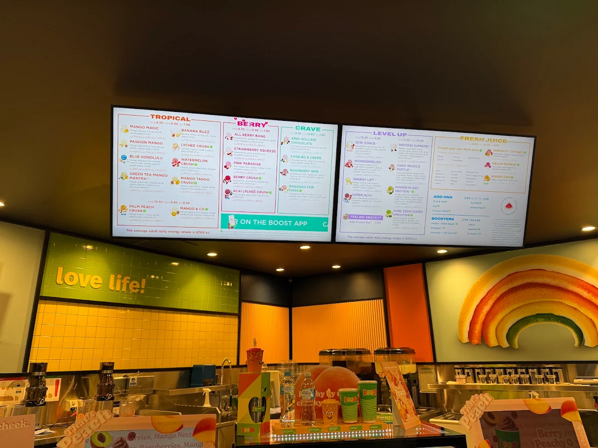 Menu, Boost Juice Como