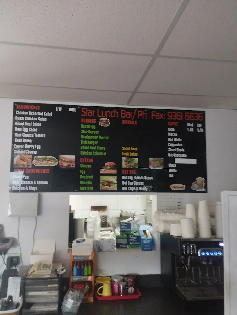 Menu, Star Lunch Bar