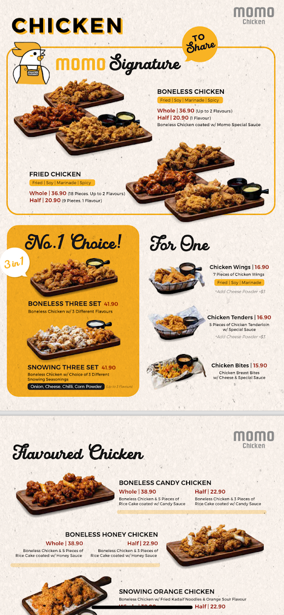 Menu, Momo Chicken