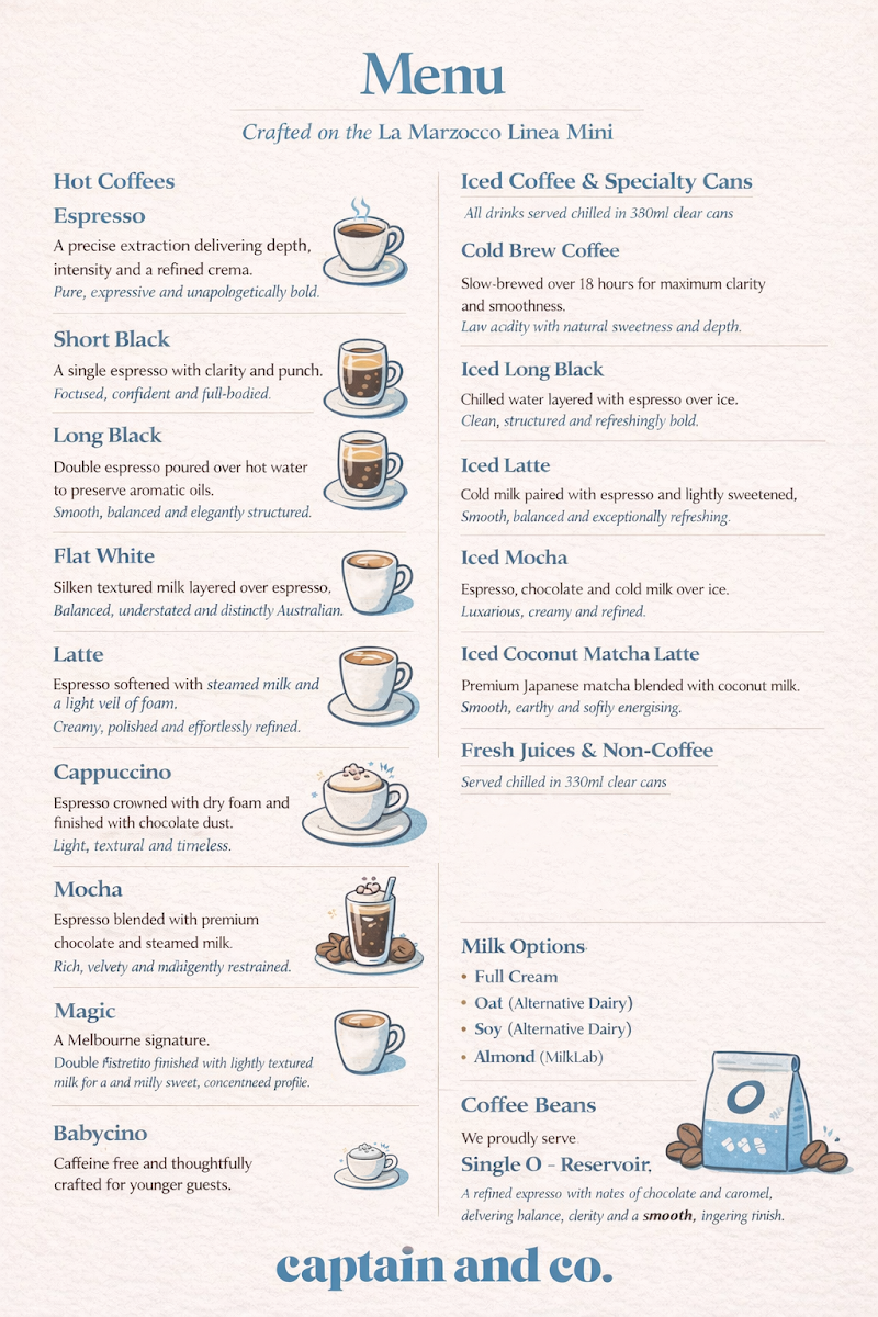 Menu, Captainandco
