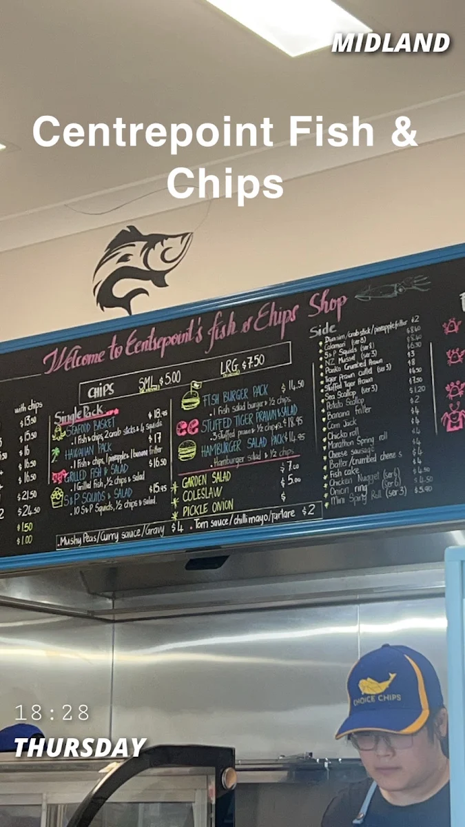 Menu, Centrepoint Fish and Chips