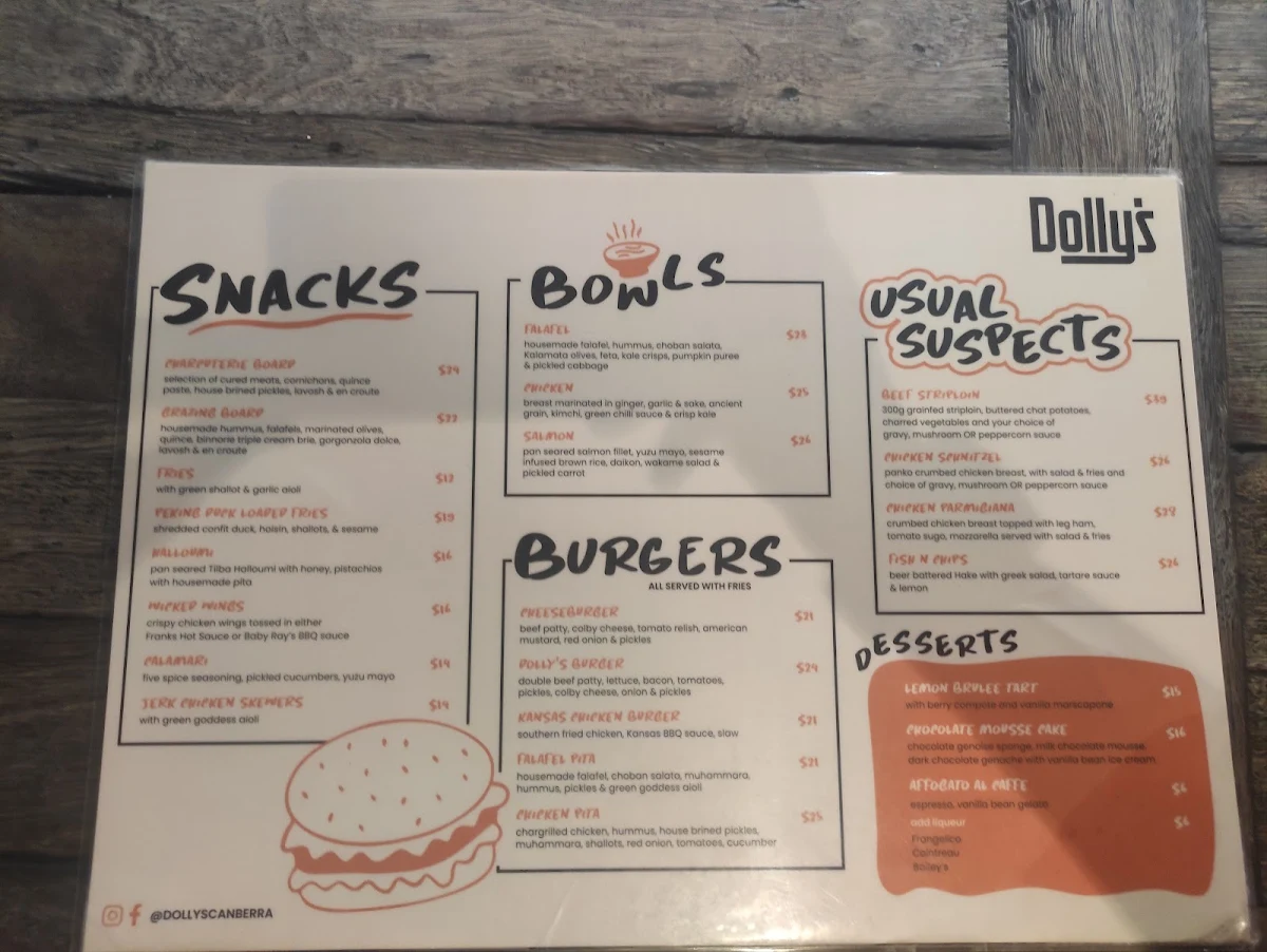Menu, Dolly's All Day Venue