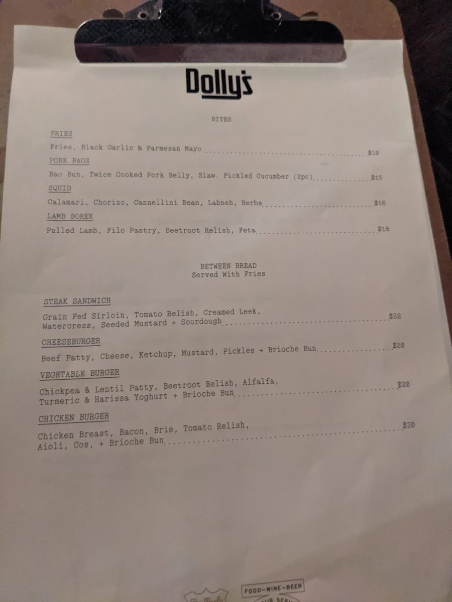 Menu, Dolly's All Day Venue