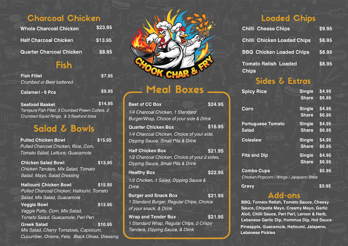Menu, Chook Char & Fry