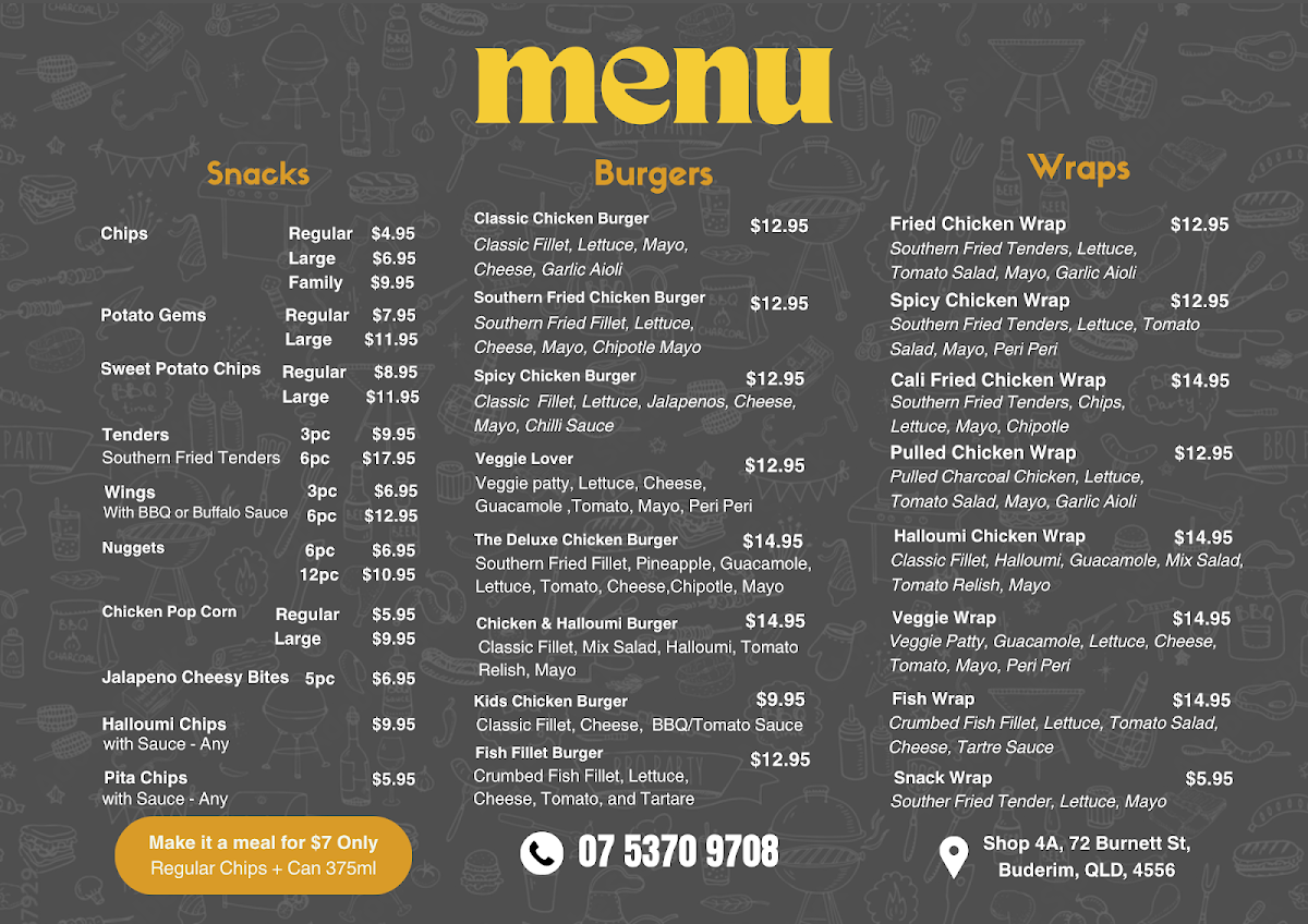 Menu, Chook Char & Fry