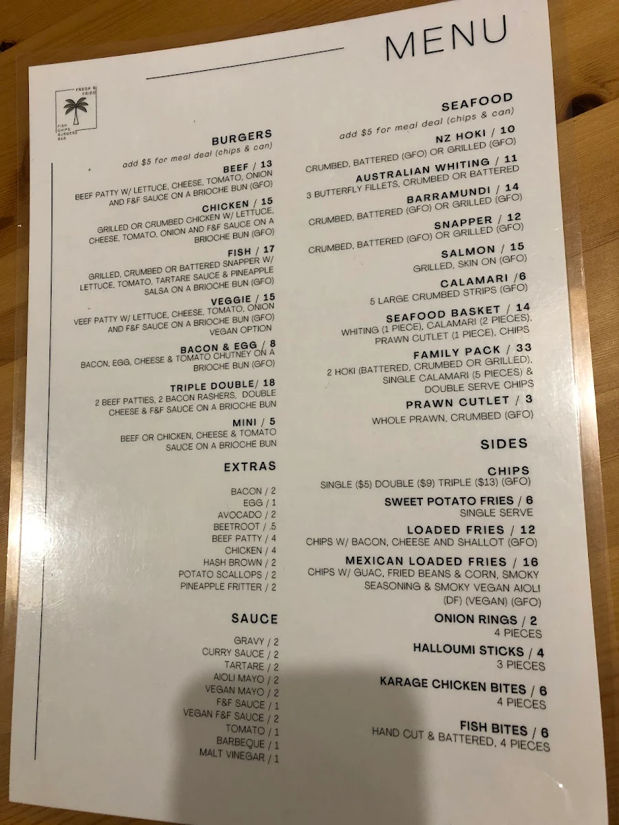 Menu, Chook Char & Fry