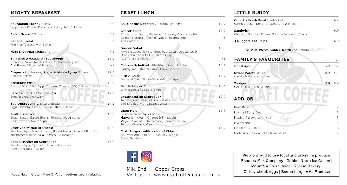 Menu, Craft Coffee Cafe