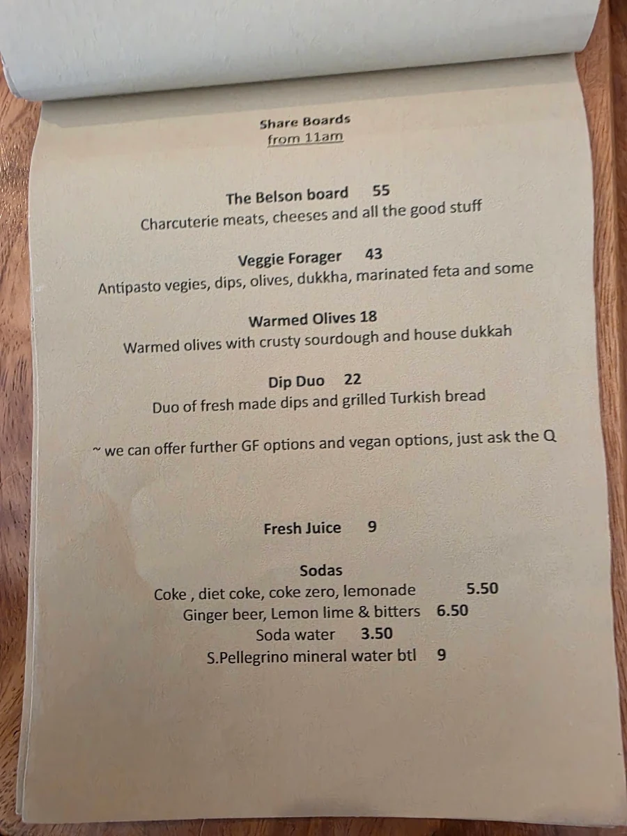 Menu, Mr Belson