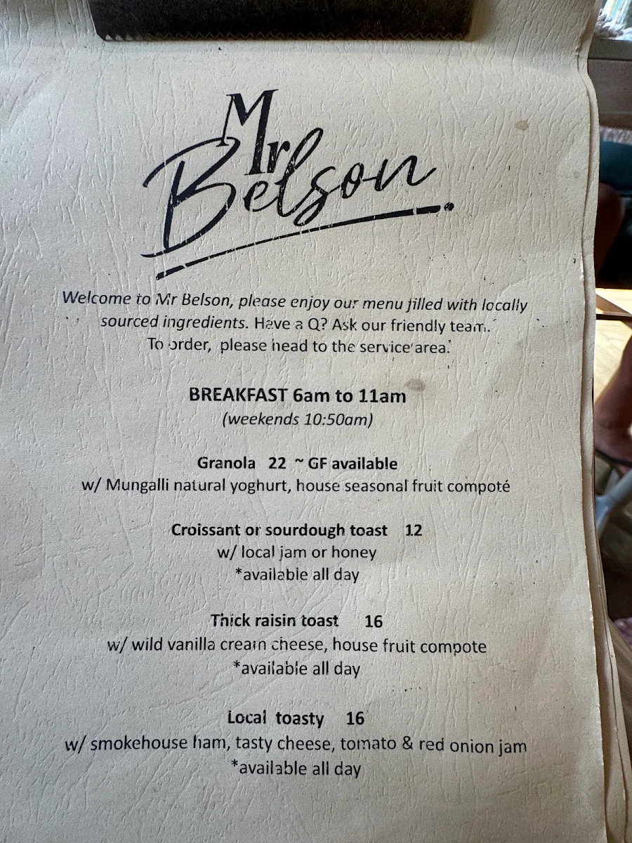 Menu, Mr Belson