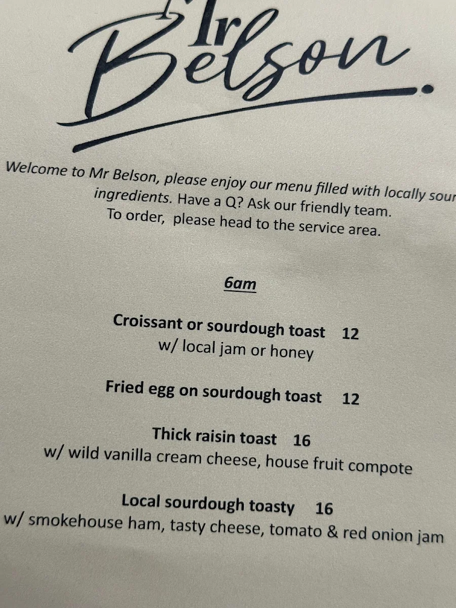Menu, Mr Belson