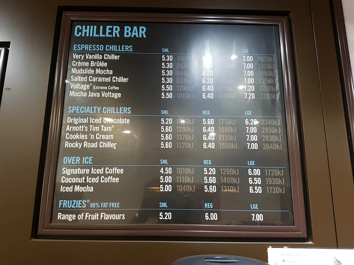 Menu, Gloria Jean's Waratah Village