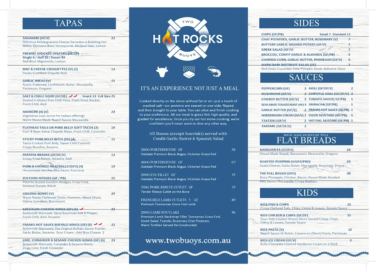 Menu, Two Buoys